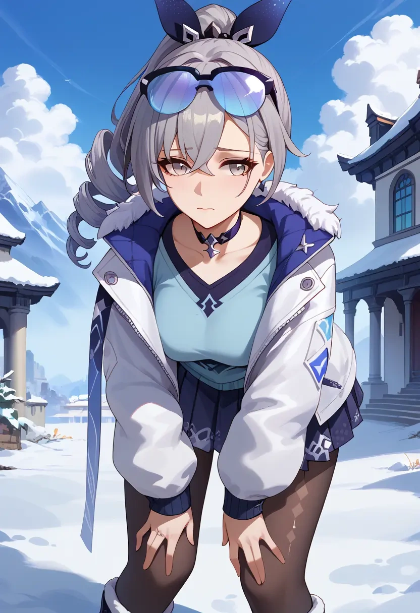 star rail,silver wolf,winter,student uniform,puffer jacket  - 